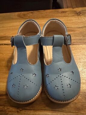 Classic Blue T-Strap Kids Dress Shoes with Star Cutouts